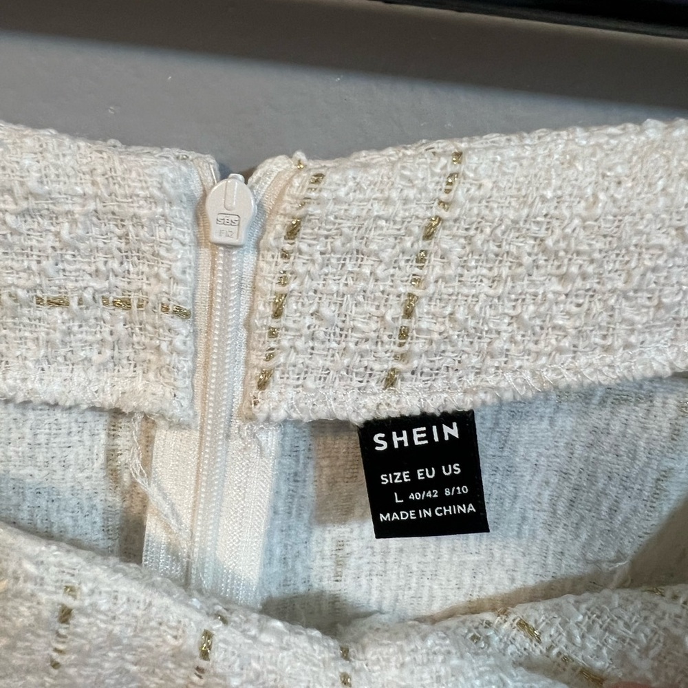 SHEIN White Plaid Mini Dress with Sheer Puff Sleeves - Picture 3 of 5
